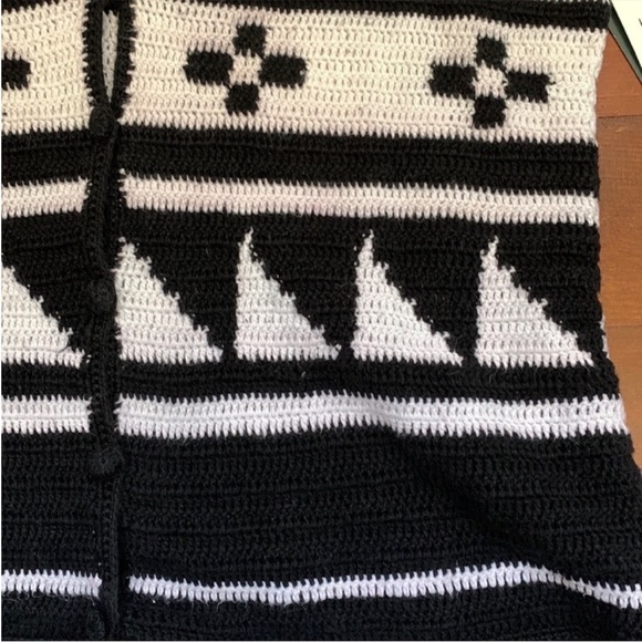 NWT Lauren Ralph Lauren Sevilla Hand Knit Cardigan Sweater Pearl and Black Knit - Picture 3 of 15